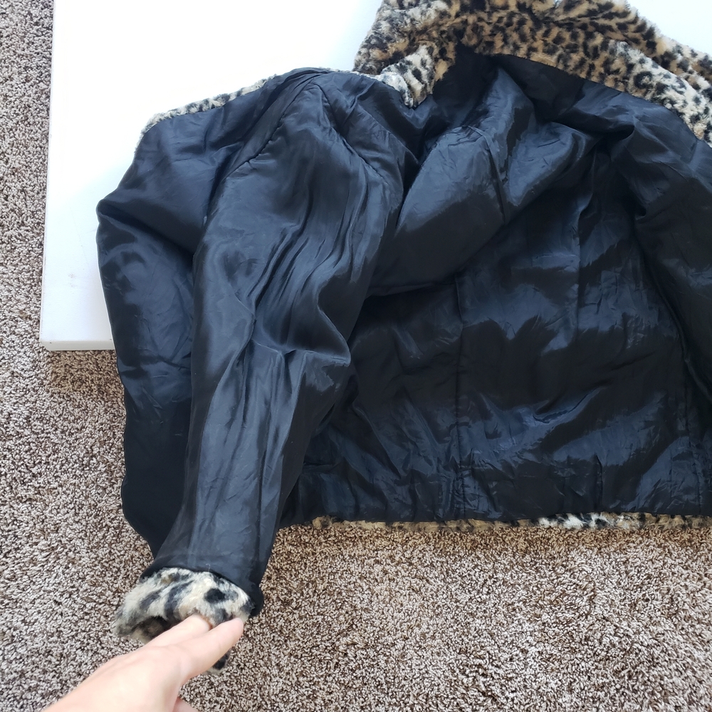1960s M/L Vintage Leopard Print Faux Fur Swing Car Coat 100% Lined Teddy Jacket - Picture 6 of 7